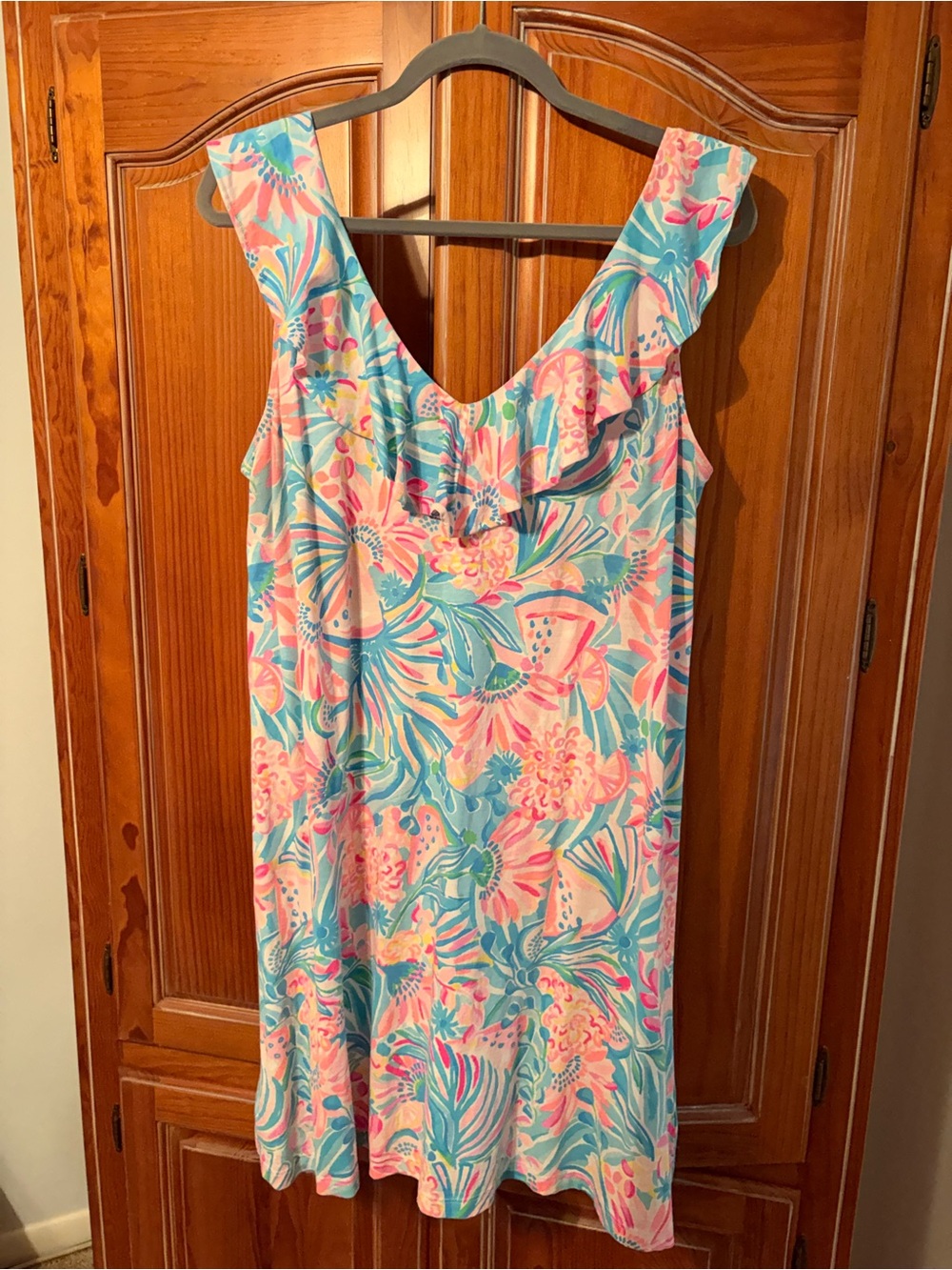 Lilly Pulitzer Pink Aqua Floral Ruffle Sundress